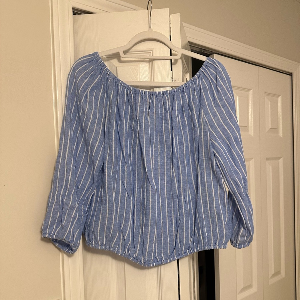 GAP Blue and White Striped Off Shoulder Blouse
